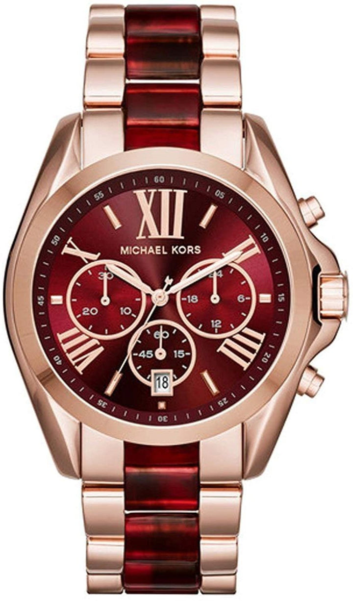 Michael Kors Bradshaw Burgundy Dial Two Tone Steel Strap Watch for Women - MK6270