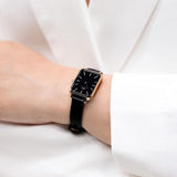 Daniel Wellington Quadro Sheffield Black Dial Black Leather Strap Watch For Women - DW00100435