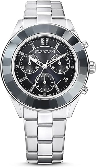 Swarovski Octea Lux Sport Chronograph Black Dial Silver Steel Strap Watch for Women - 5610520