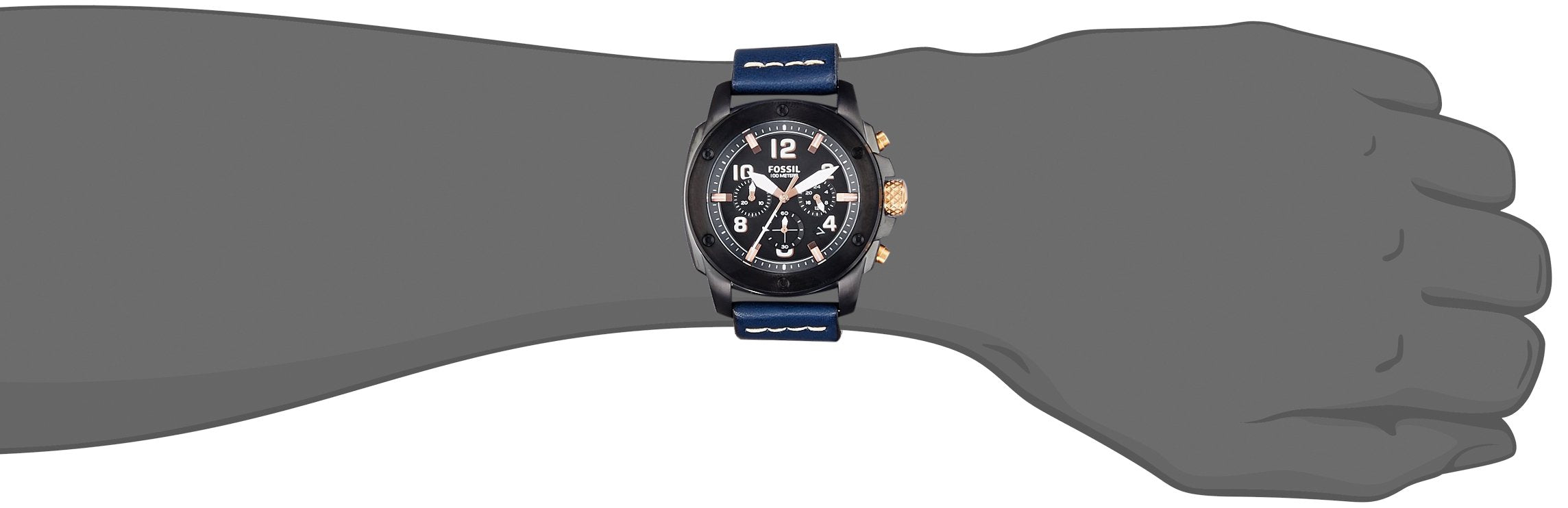 Fossil Modern Machine Chronograph Black Dial Blue Leather Strap Watch for Men - FS5066