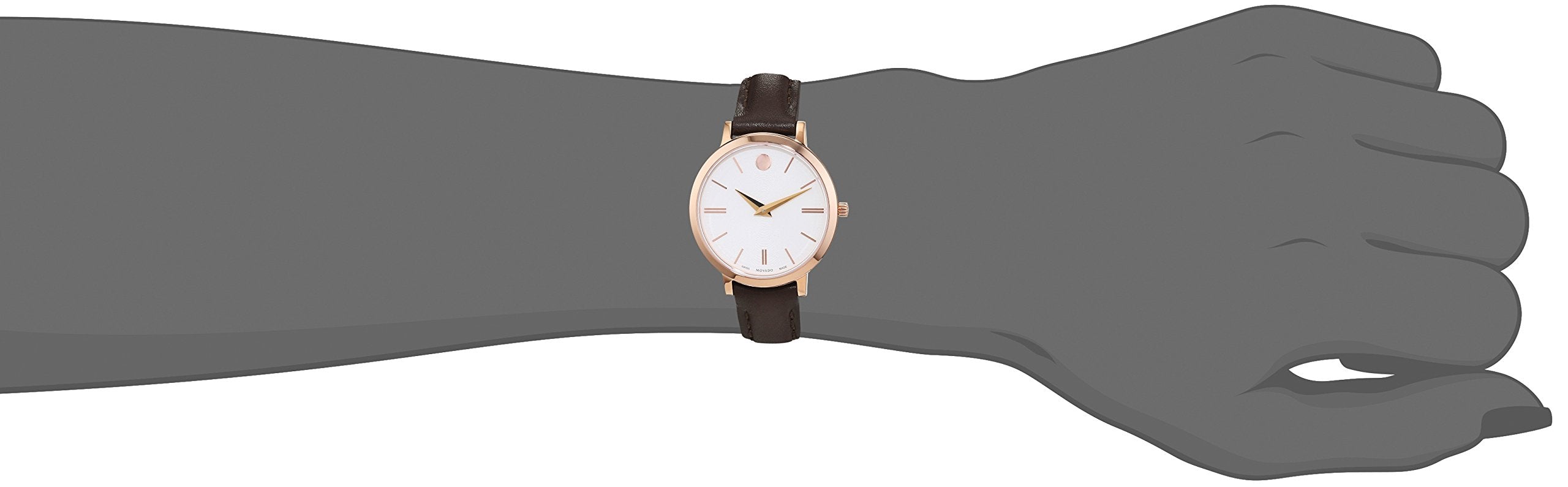 Movado Ultra Slim White Dial Brown Leather Strap Watch For Women - 0607096