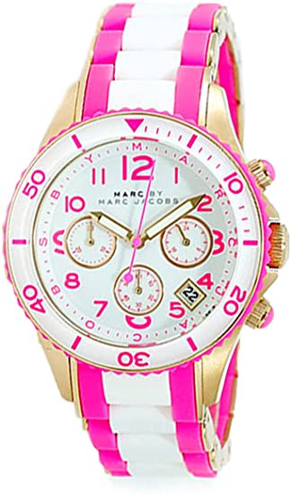 Marc Jacobs Rock Chronograph White Dial Two Tone Silicone Strap Watch for Women - MBM2593