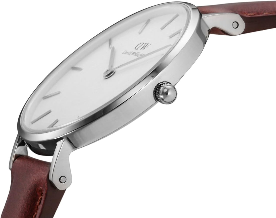 Daniel Wellington Classic Petite St Mawes White Dial Brown Leather Strap Watch For Women - DW00100187