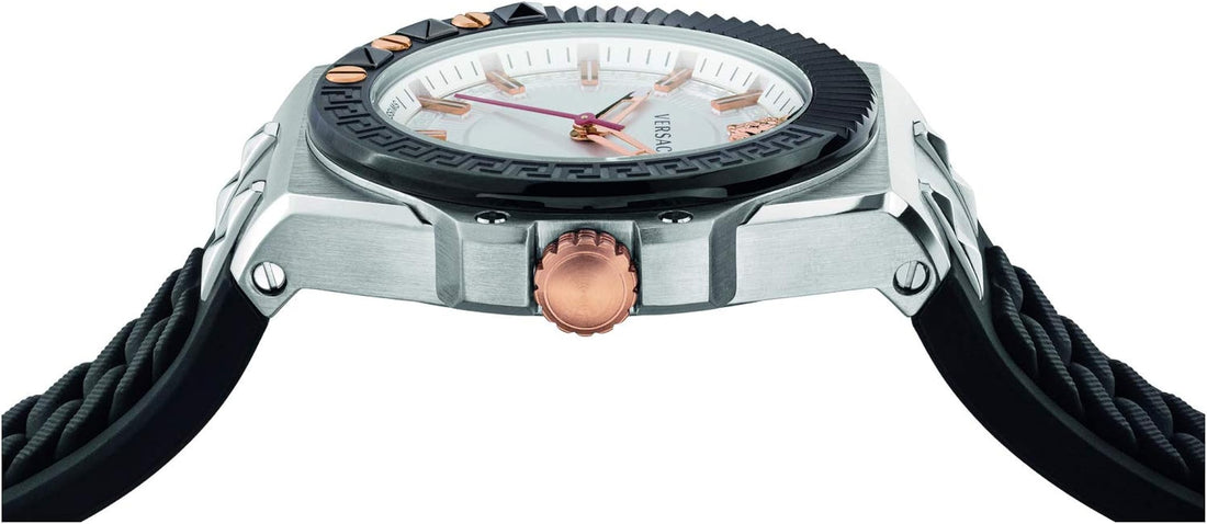 Versace Chain Reaction Quartz White Dial Black Rubber Strap Watch for Men - VEDY00219