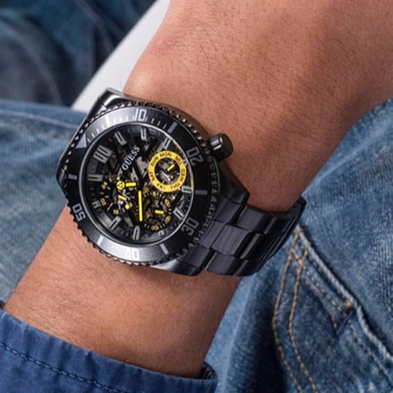 Guess Axel Multifunction Black Dial Black Steel Strap Watch For Men - GW0488G3