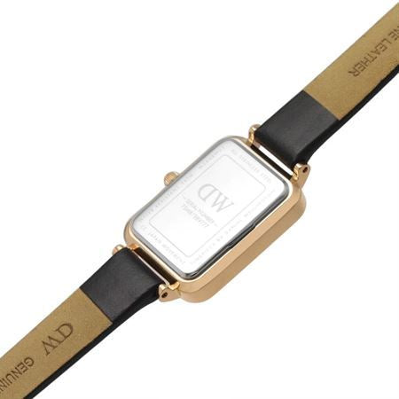 Daniel Wellington Quadro White Dial Black Leather Strap Watch For Women - DW00100434