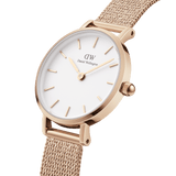 Daniel Wellington Petite Pressed Melrose White Dial Gold Mesh Bracelet Watch For Women - DW00100447