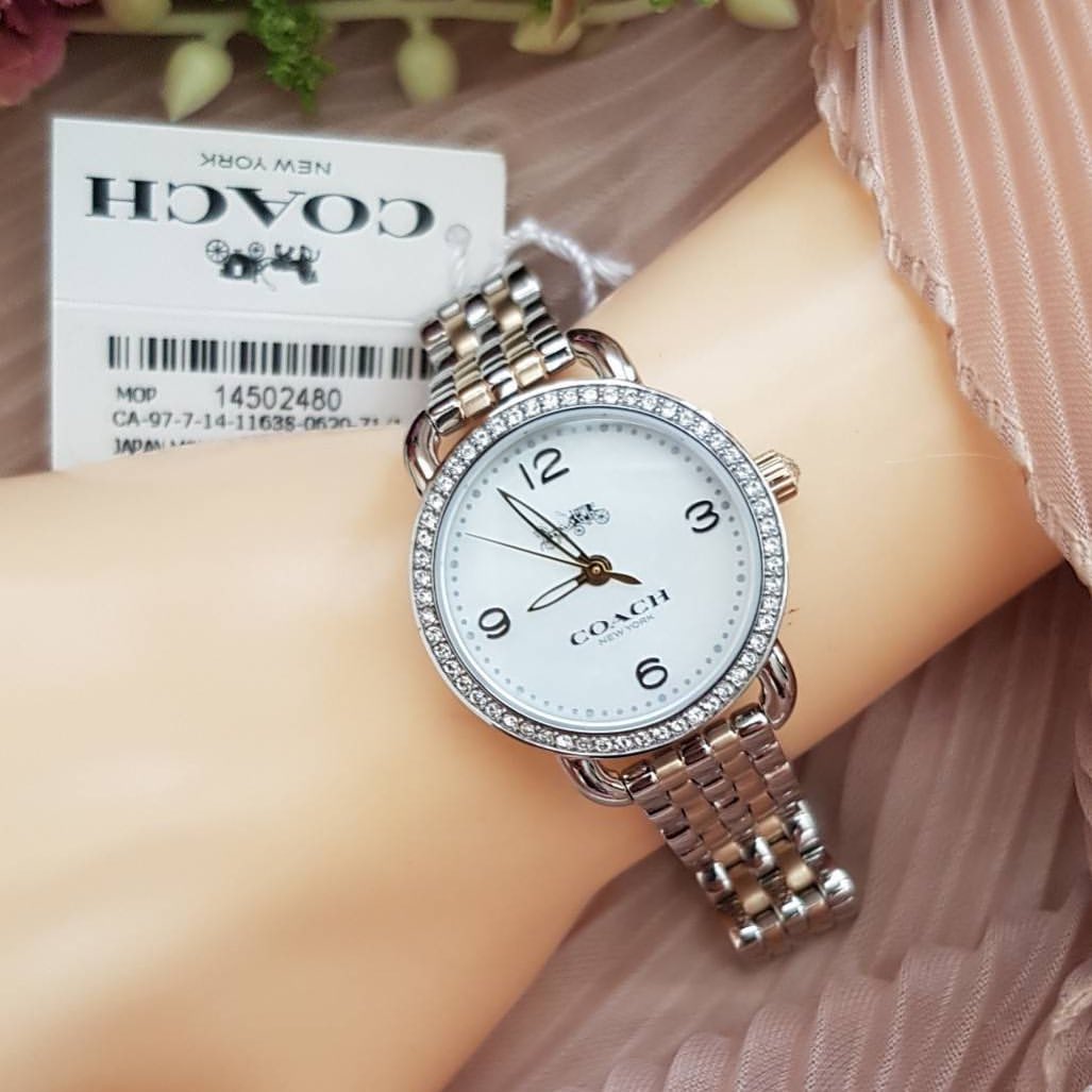 Coach Delancey Mother of Pearl White Dial Two Tone Steel Strap Watch for Women - 14502480