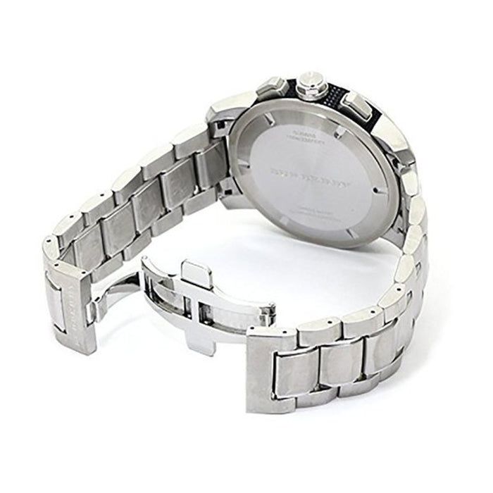 Burberry Utilitarian Chronograph Black Dial Silver Steel Strap Watch For Men - BU9800