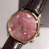 Emporio Armani Classic Chronograph Burgundy Dial Brown Leather Strap Watch For Men - AR1890