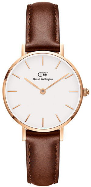 Daniel Wellington Classic Petite York White Dial Brown Leather Strap Watch For Women - DW00100176