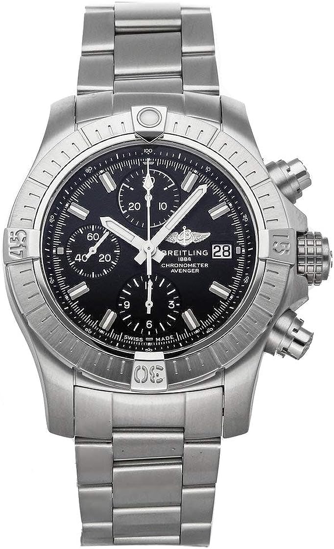Breitling Avenger Chronograph 43 Black Dial Silver Steel Strap Watch for Men - A13385101B1A1
