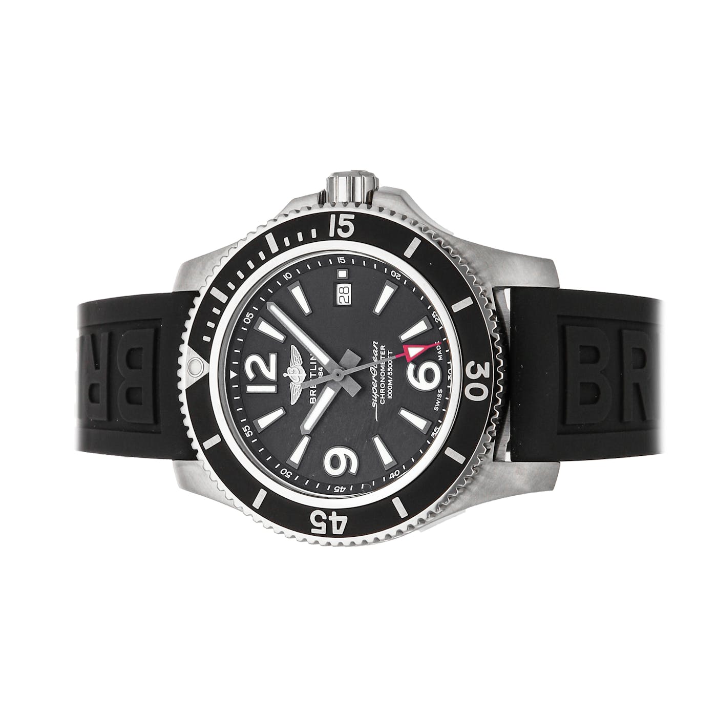 Breitling Superocean II 44mm Black Dial Black Rubber Strap Watch for Men - A17367D71B1S2
