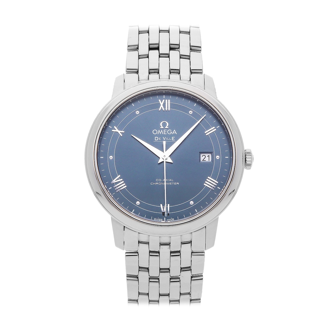 Omega De Ville Prestige Co-Axial Blue Dial Silver Steel Strap Watch for Men - 424.10.40.20.03.002