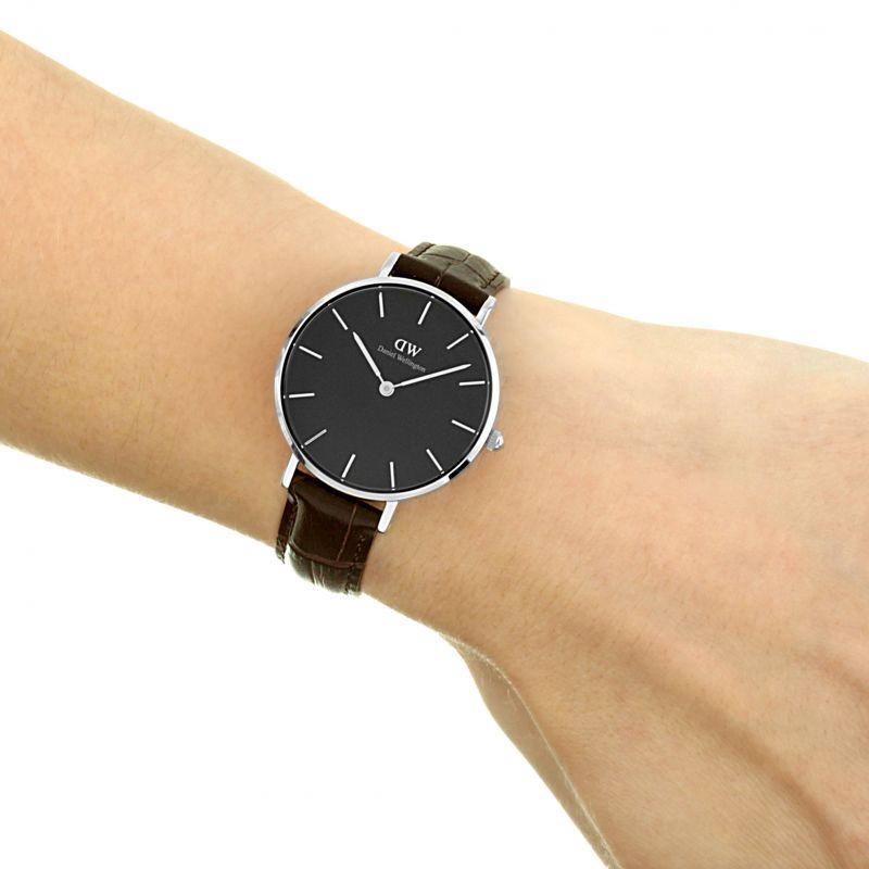 Daniel Wellington Classic Petite York Black Dial Brown Leather Strap Watch For Women - DW00100182