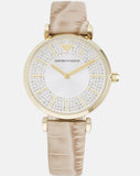 Emporio Armani Gianni T Bar Crystals Silver Dial Brown Leather Strap Watch For Women - AR11518