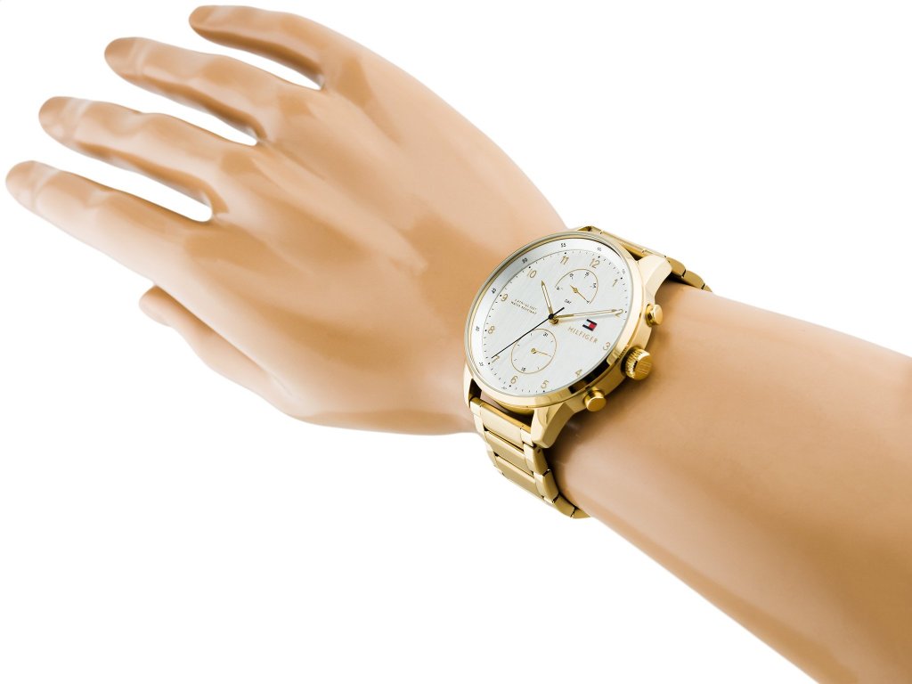 Tommy Hilfiger Chase Quartz White Dial Gold Steel Strap Watch for Men - 1791576