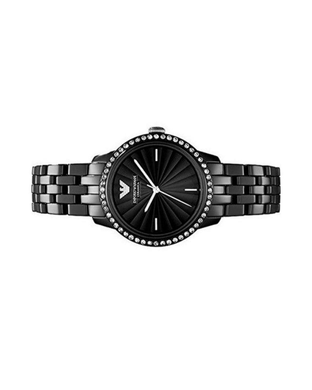 Emporio Armani Ceramica Crystals Black Dial Black Ceramic Strap Watch For Women - AR1478
