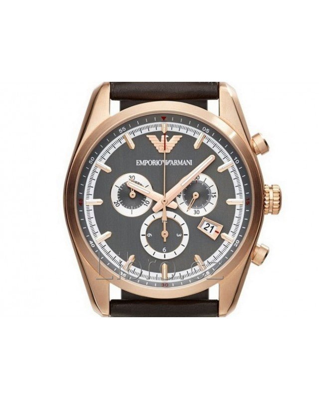 Emporio Armani Chronograph Gray Dial Brown Leather Strap Watch For Men - AR6043