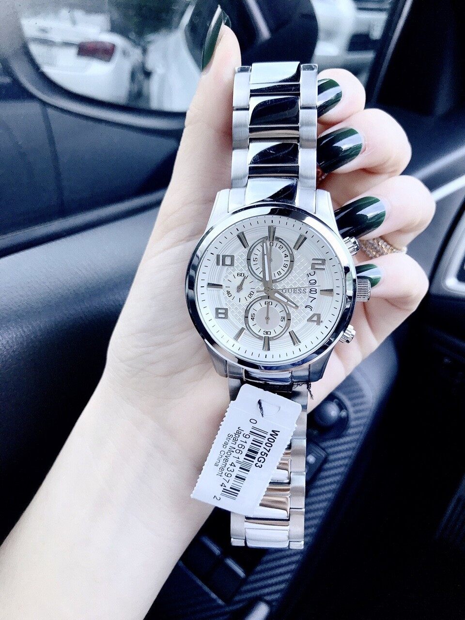 Guess Exec Quartz Silver Dial Silver Steel Strap Watch for Men - W0075G3