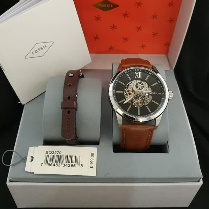 Fossil Flynn Automatic Black Dial Brown Leather Strap Watch for Men - BQ2270