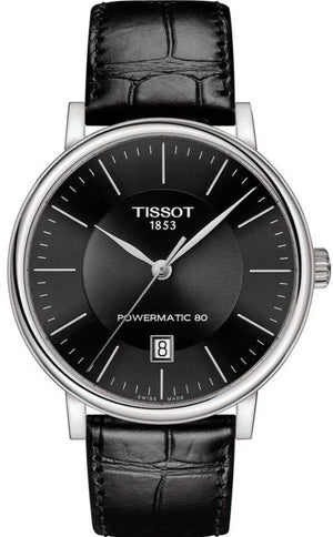 Tissot Carson Premium Powermatic 80 Black Dial Black Leather Strap Watch For Men - T122.407.16.051.00