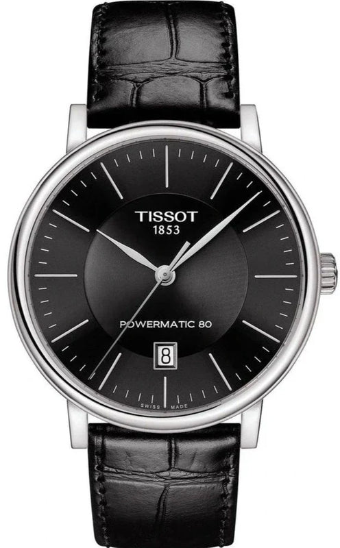Tissot Carson Premium Powermatic 80 Black Dial Black Leather Strap Watch For Men - T122.407.16.051.00