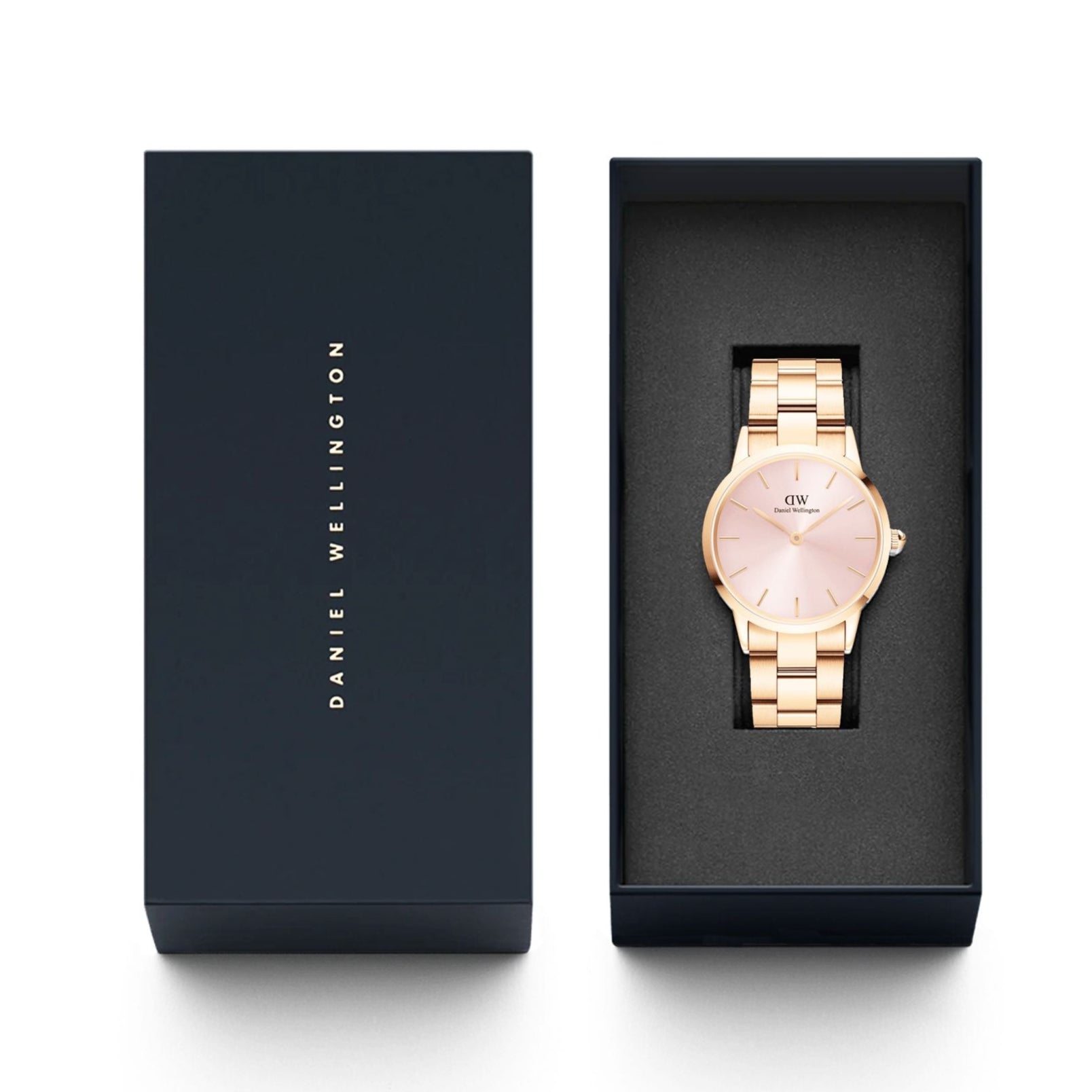 Daniel Wellington Iconic Link Pink Dial Rose Gold Steel Strap Watch For Women - DW00100333