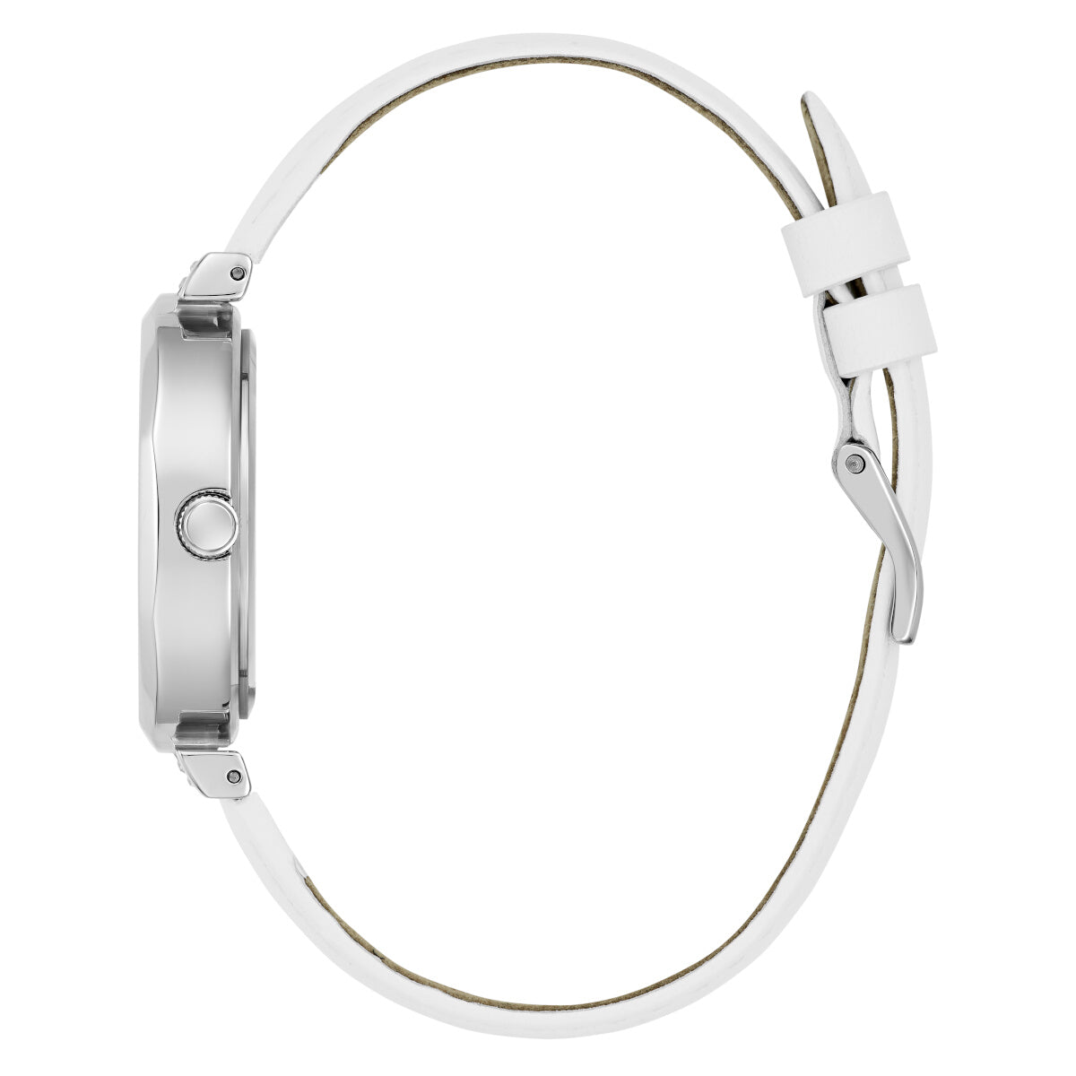 Guess Rumour Silver Dial White Leather Strap Watch For Women - GW0689L1