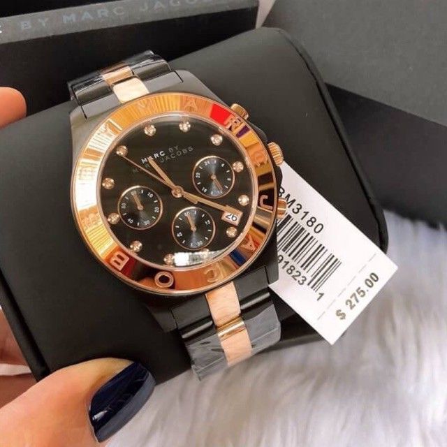 Marc Jacobs Blade Chronograph Grey Dial Two Tone Steel Strap Watch for Women - MBM3180