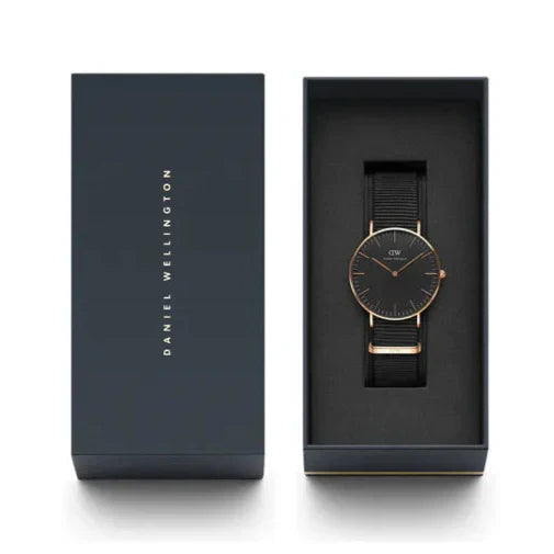 Daniel Wellington Classic Cornwall Black Dial Black NATO Strap Watch For Women - DW00100150