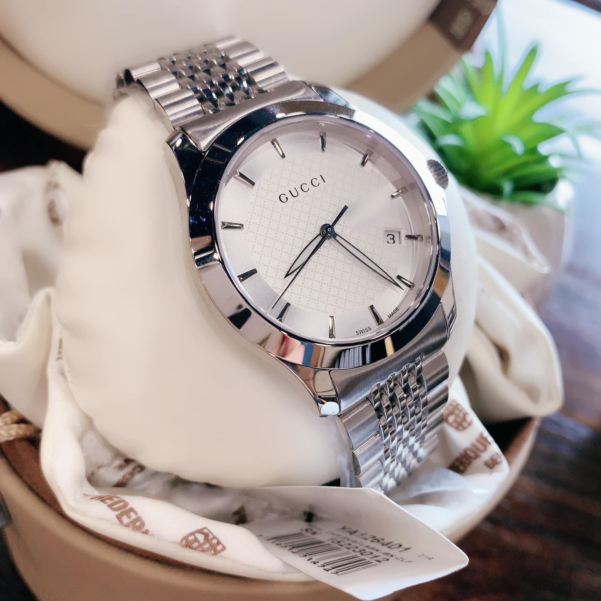 Gucci G Timeless Silver Dial Silver Steel Strap Watch For Men - YA126401