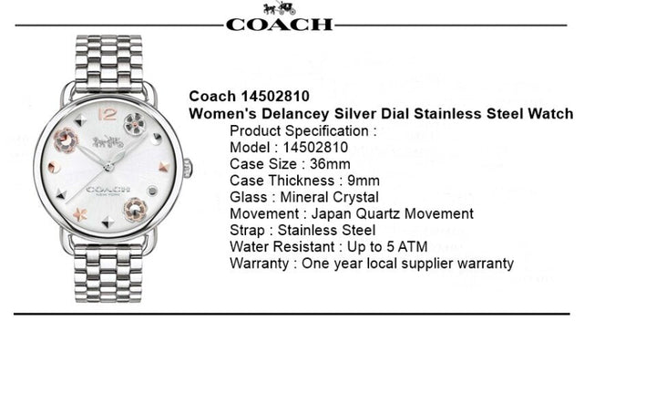 Coach Delancey White Dial Silver Steel Strap Watch for Women - 14502810