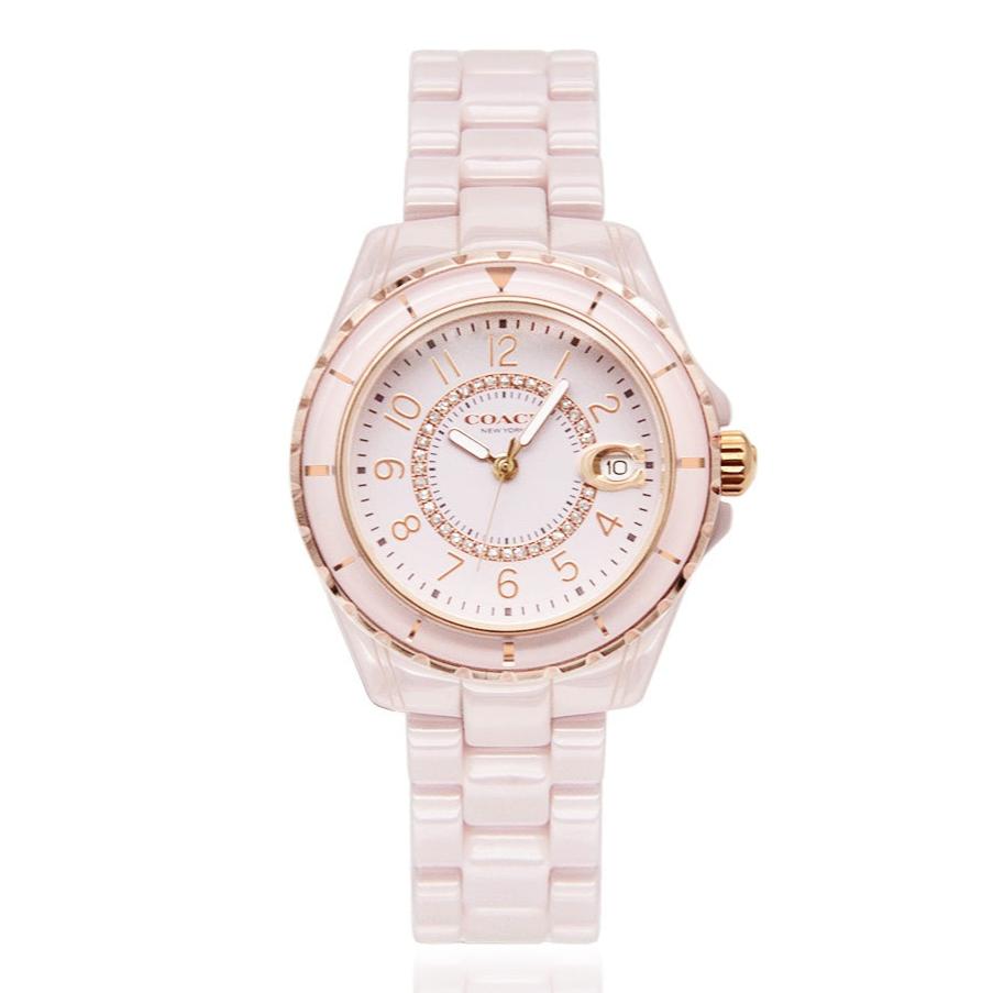 Coach Preston Pink Dial Pink Steel Strap Watch for Women - 14503463