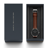 Daniel Wellington Classic Petite St Mawes Black Dial Brown Leather Strap Watch For Women - DW00100181