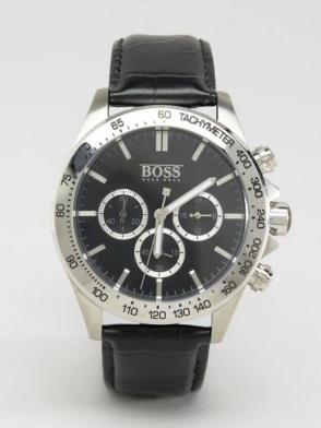 Hugo Boss Ikon Black Dial Black Leather Strap Watch for Men - 1513178