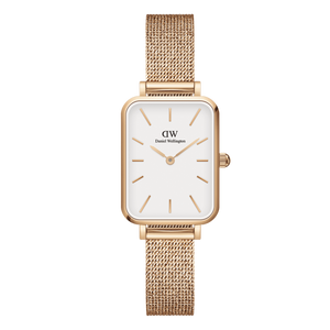 Daniel Wellington Quadro Melrose White Dial Gold Mesh Strap Watch For Women - DW00100431