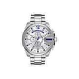 Diesel Mega Chief Chronograph White Dial Silver Steel Strap Watch For Men - DZ4477