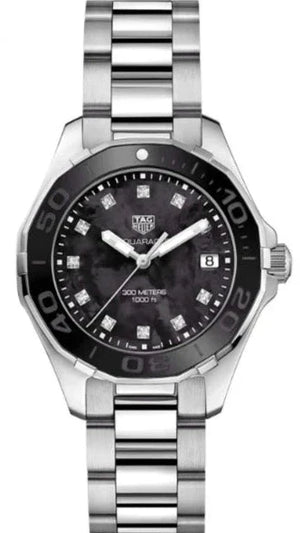 Tag Heuer Aquaracer Quartz Black Dial Silver Steel Strap Watch for Women - WAY131M.BA0748