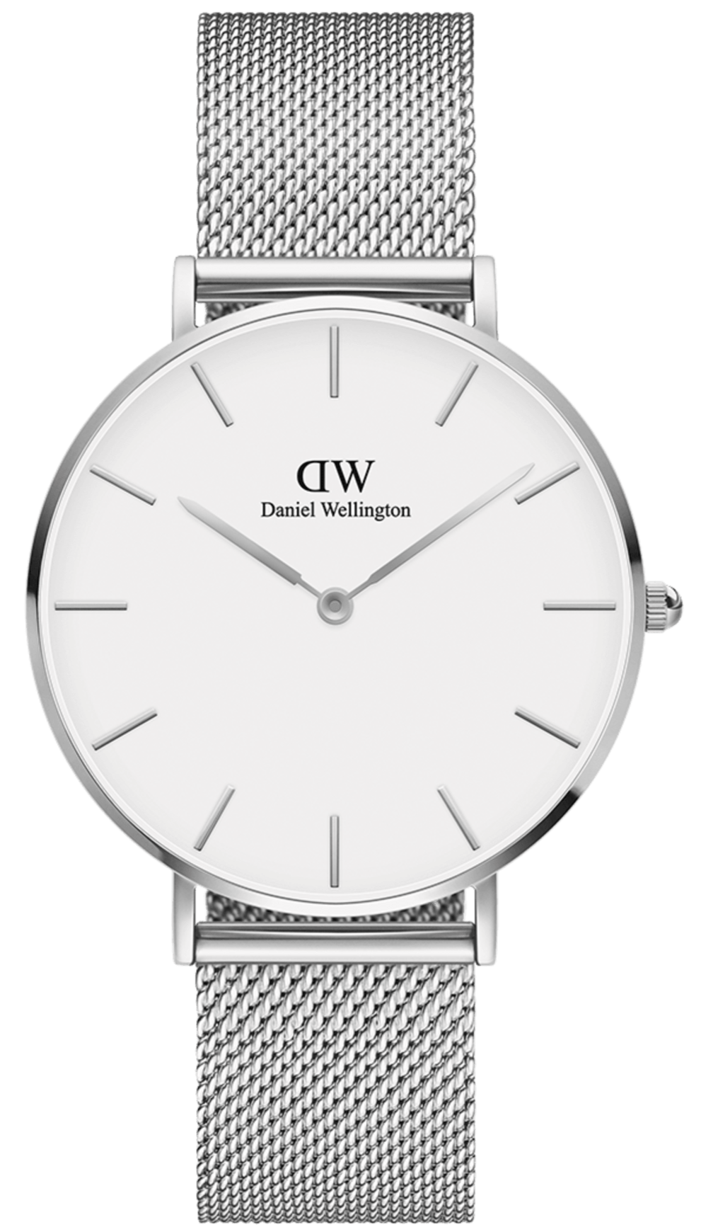 Daniel Wellington Petite Sterling Quartz White Dial Silver Mesh Bracelet Watch For Men - DW00100306