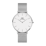 Daniel Wellington Petite Sterling White Dial Silver Mesh Bracelet Watch For Women - DW00100220