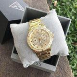 Guess Sassy Analog Quartz Gold Dial Gold Steel Strap Watch For Women - W0705L2