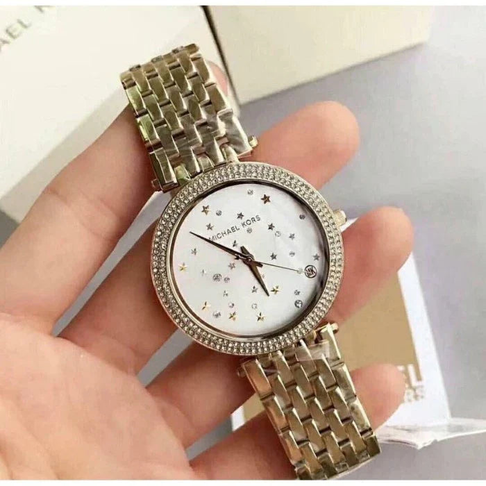 Michael Kors Darci White Dial Gold Steel Strap Watch for Women - MK3727