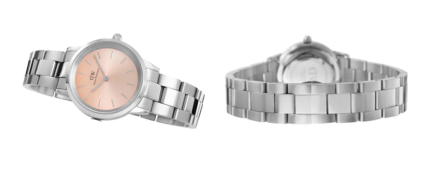 Daniel Wellington Iconic Link Pink Dial Silver Steel Strap Watch For Women - DW00100327
