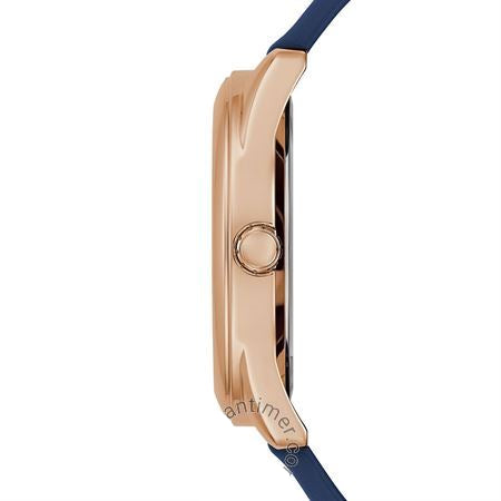 Guess Cubed Analog Rose Gold Dial Blue Leather Strap Watch For Women - GW0665L2