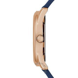 Guess Cubed Analog Rose Gold Dial Blue Leather Strap Watch For Women - GW0665L2