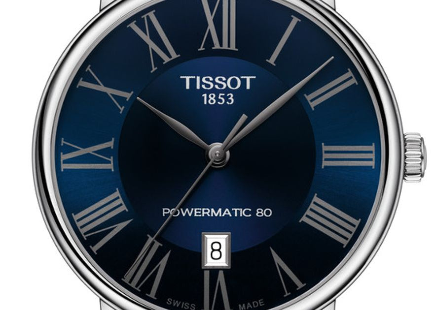 Tissot Carson Premium Powermatic 80 Blue Dial Blue Leather Strap Watch For Men - T122.407.16.043.00