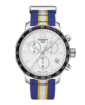 Tissot Quickster Chronograph NBA Golden State Warriors White Dial Two Tone NATO Strap Watch for Men - T095.417.17.037.15