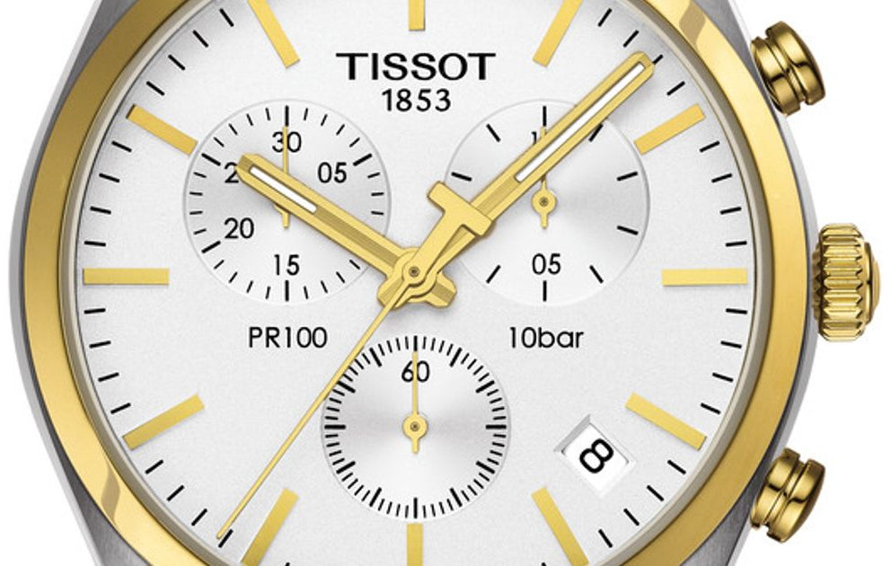 Tissot T Sport PR 100 Chronograph White Dial Two Tone Steel Strap Watch For Men - T101.417.22.031.00