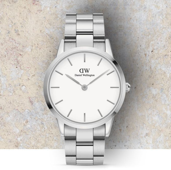 Daniel Wellington Iconic Link White Dial Silver Steel Strap Watch For Women - DW00100205